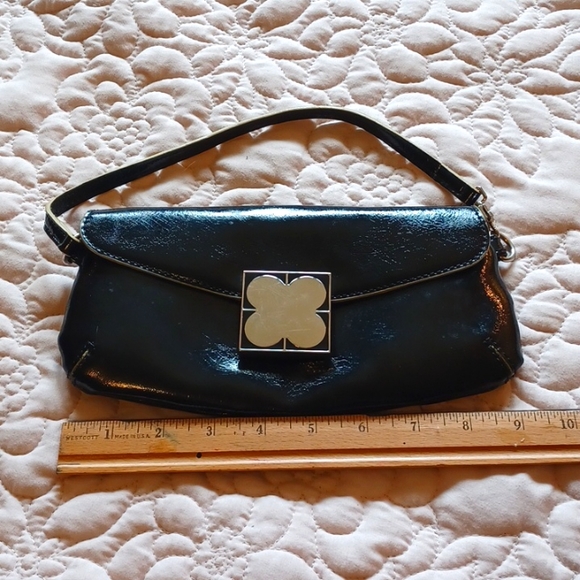 Vintage late 90s Liz Claiborne black patent clover design clutch wristlet - Picture 1 of 11